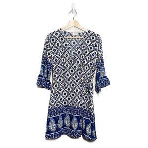 Altar'd State Navy and White Faux Wrap Dress